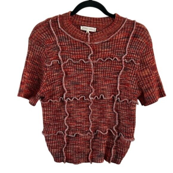 Gilded Intent Ribbed Orange Stretchy Short Sleeve Sweater Sz XL - Picture 1 of 15